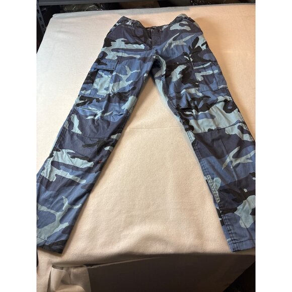 Blue Camo Cargo Pants With Multi-Pocket Design For Outdoor Activities 27x21 - Picture 1 of 14